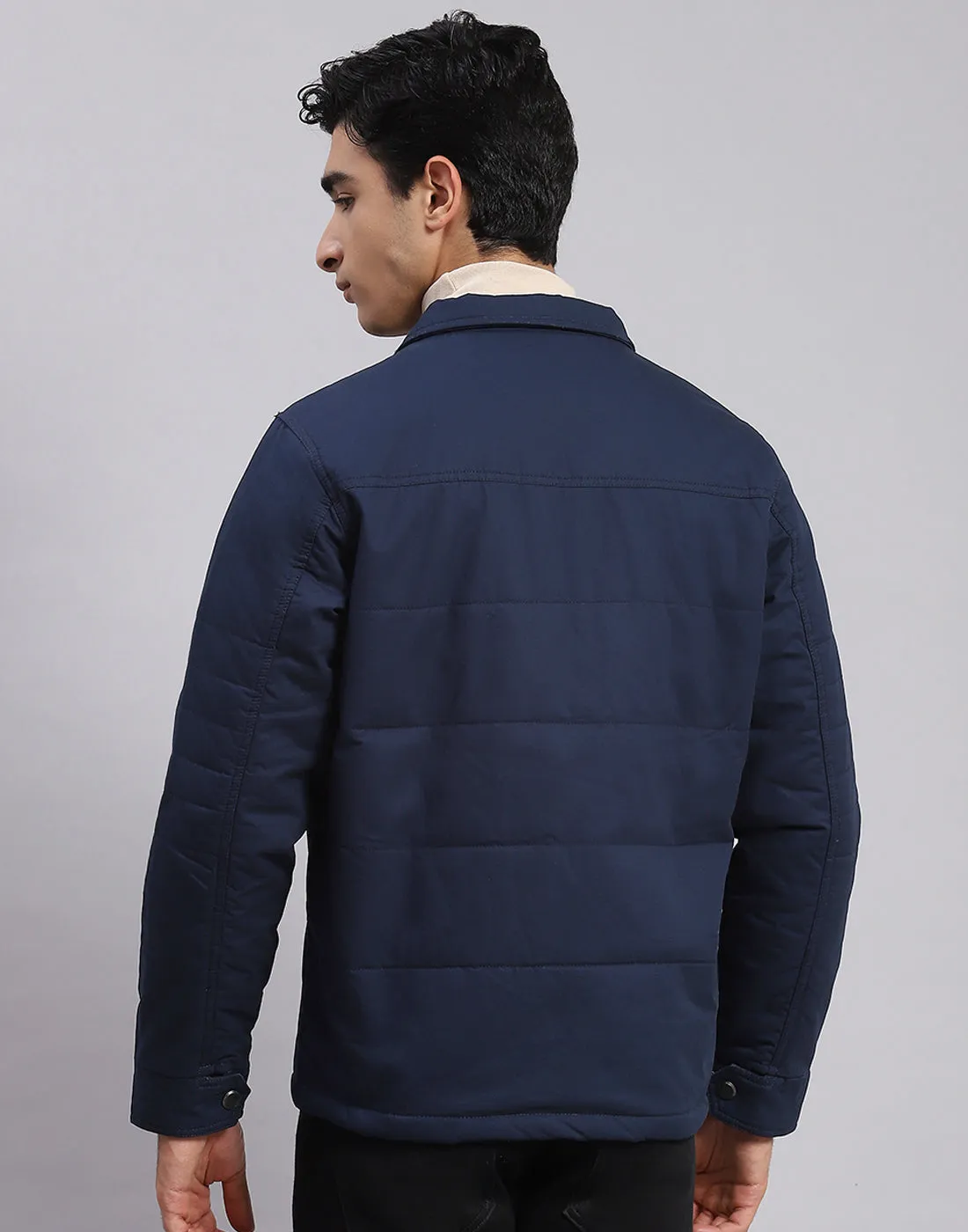 Men Blue Solid Spread Collar Full Sleeve Jackets