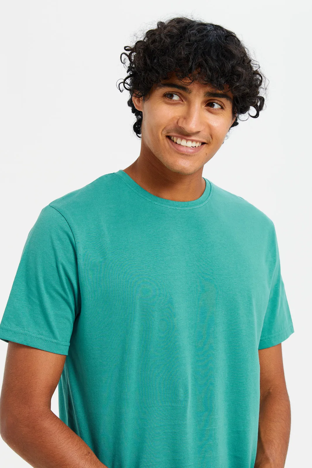 Men Green Crew Neck T-Shirt