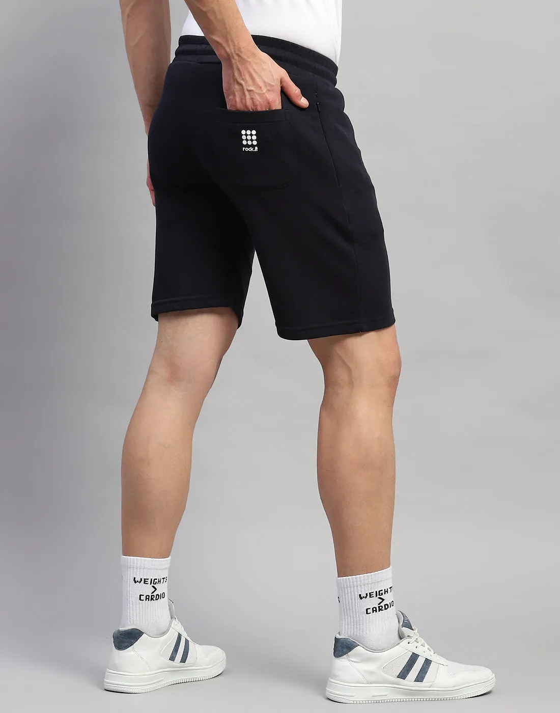 Men Navy Blue Solid Regular Fit Short