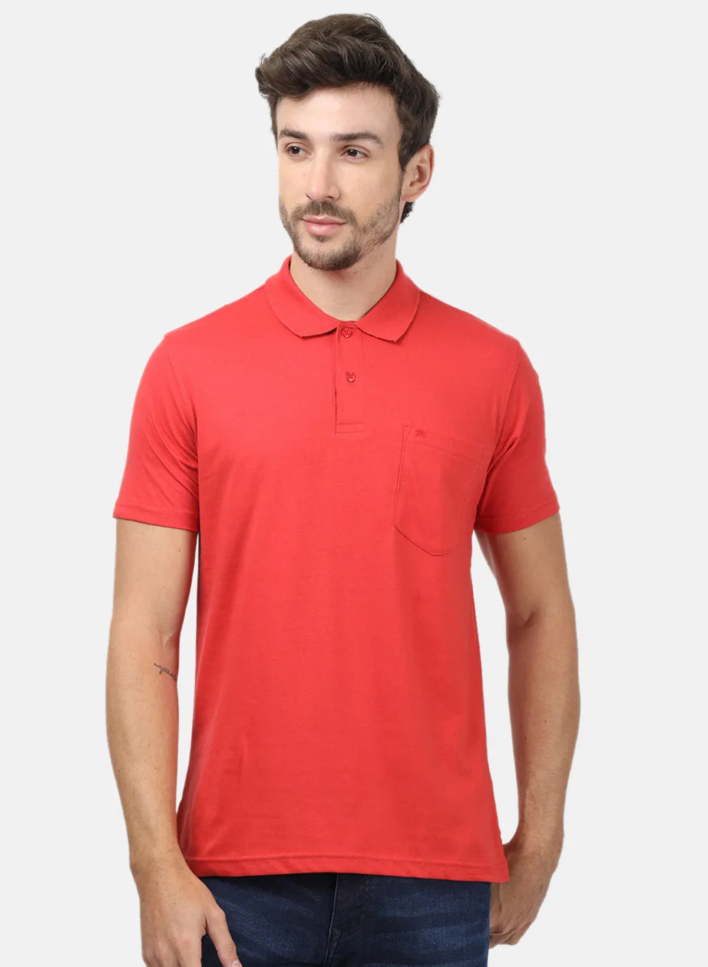 Men Orange Plain T-Shirts