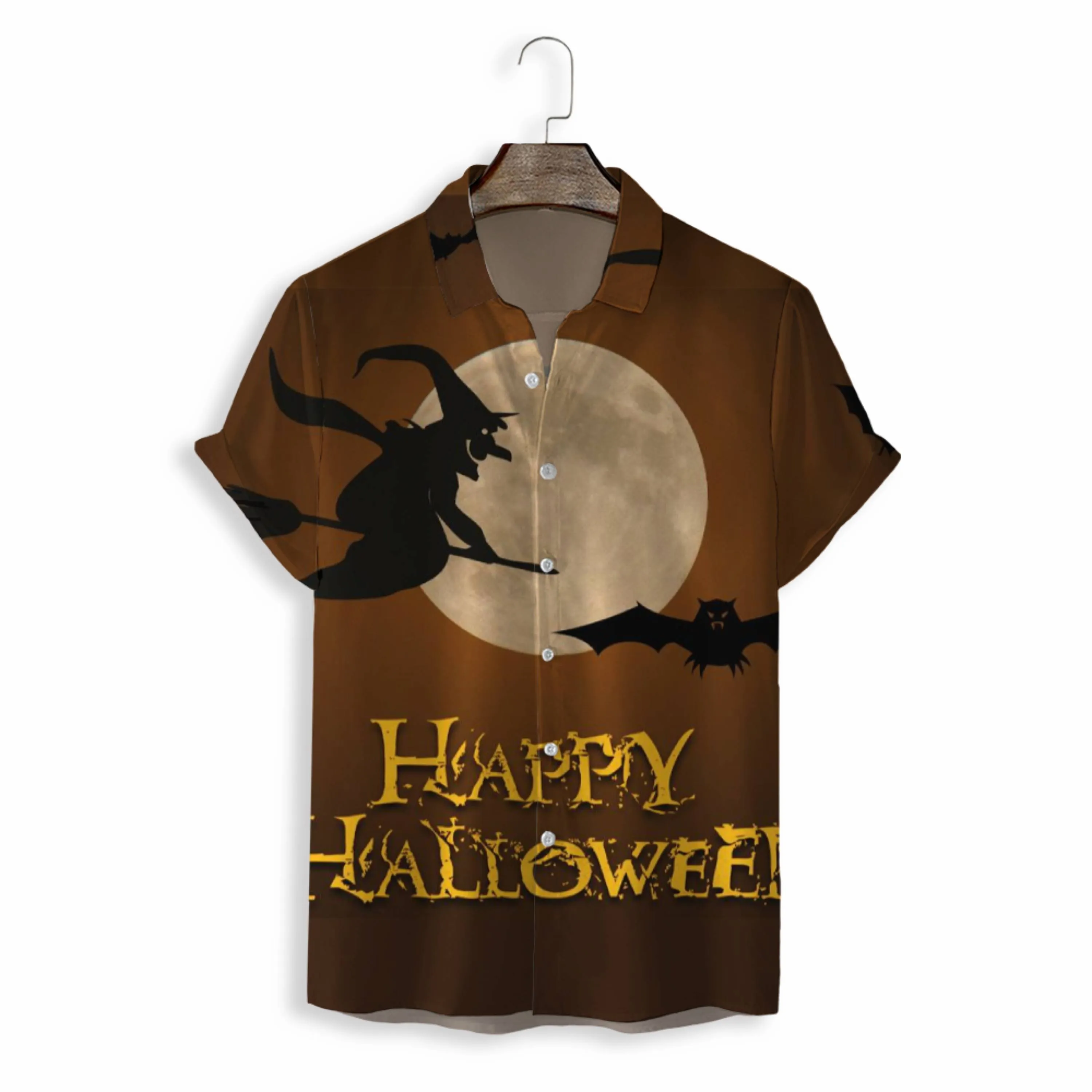 MEN SHIRTS CASUAL SHORT SLEEVE WITH HALLOWEEN PRINT