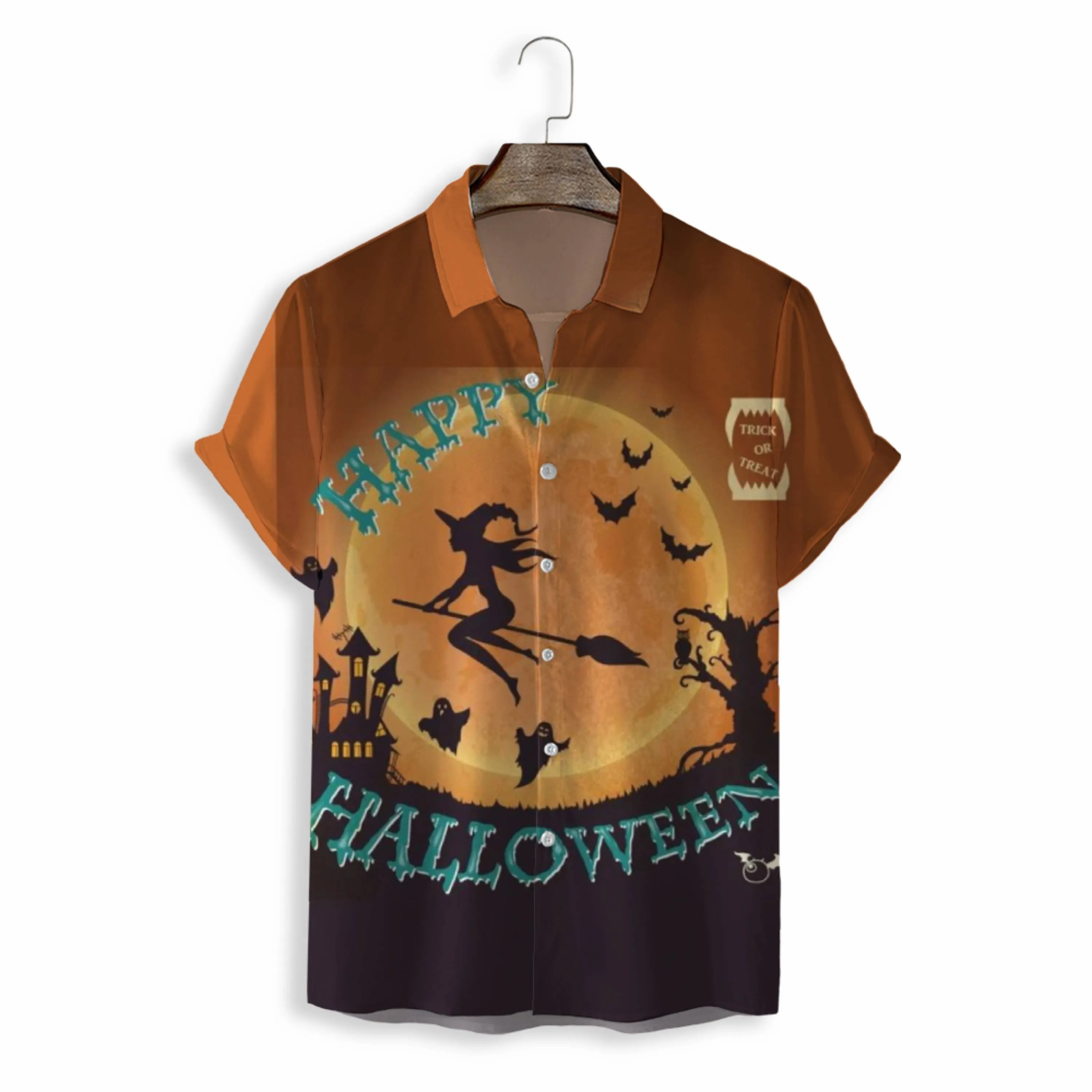 MEN SHIRTS CASUAL SHORT SLEEVE WITH HALLOWEEN PRINT