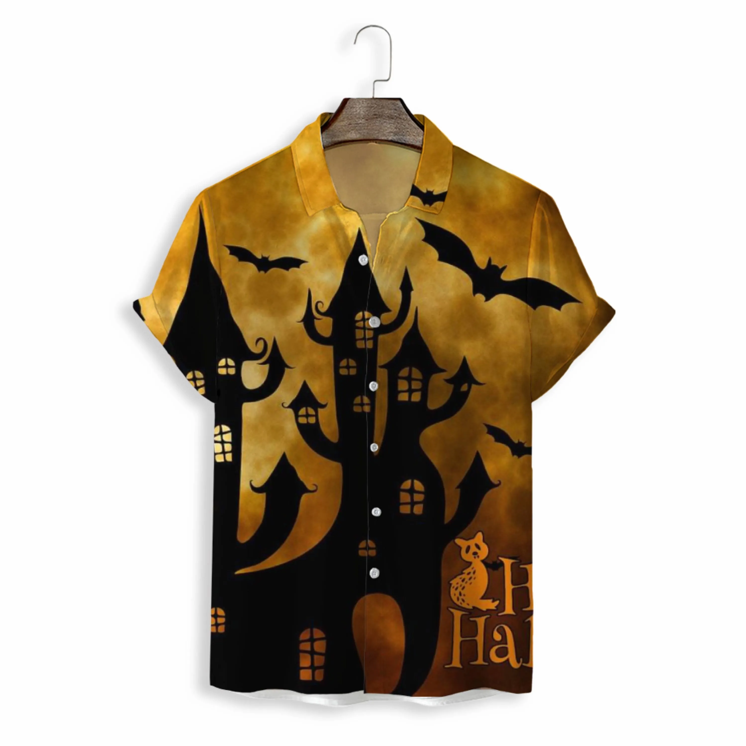 MEN SHIRTS CASUAL SHORT SLEEVE WITH HALLOWEEN PRINT