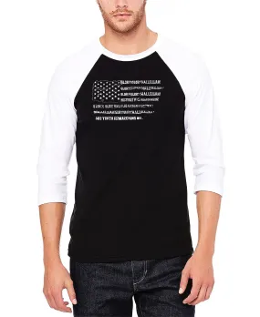 Men's 3/4 Sleeve Raglan Baseball T-Shirt glory hallelujah flag word art t shirt LA Pop Art black and white