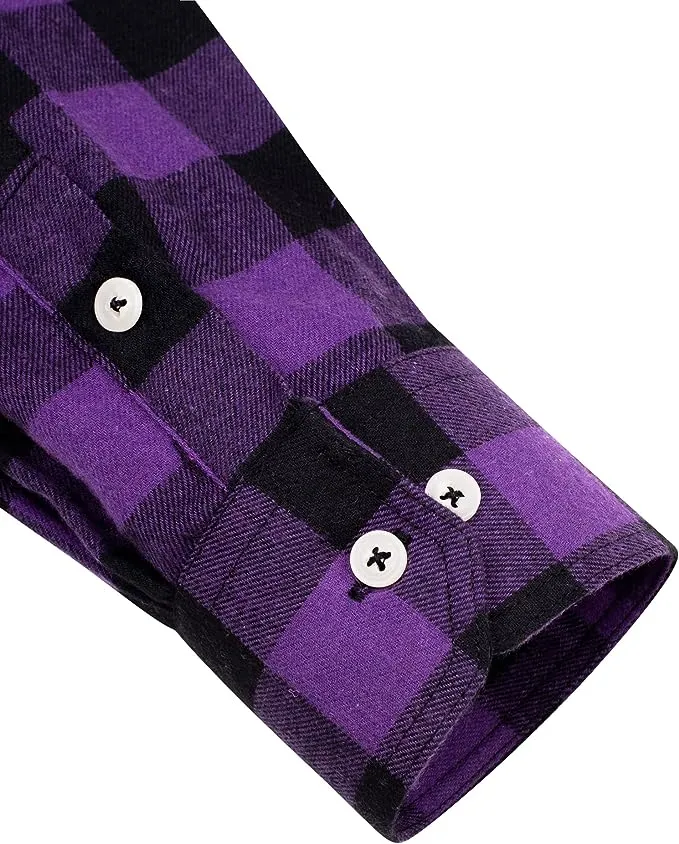 Men's Button Down Regular Fit Long Sleeve Plaid Flannel Casual Shirts Black/Purple