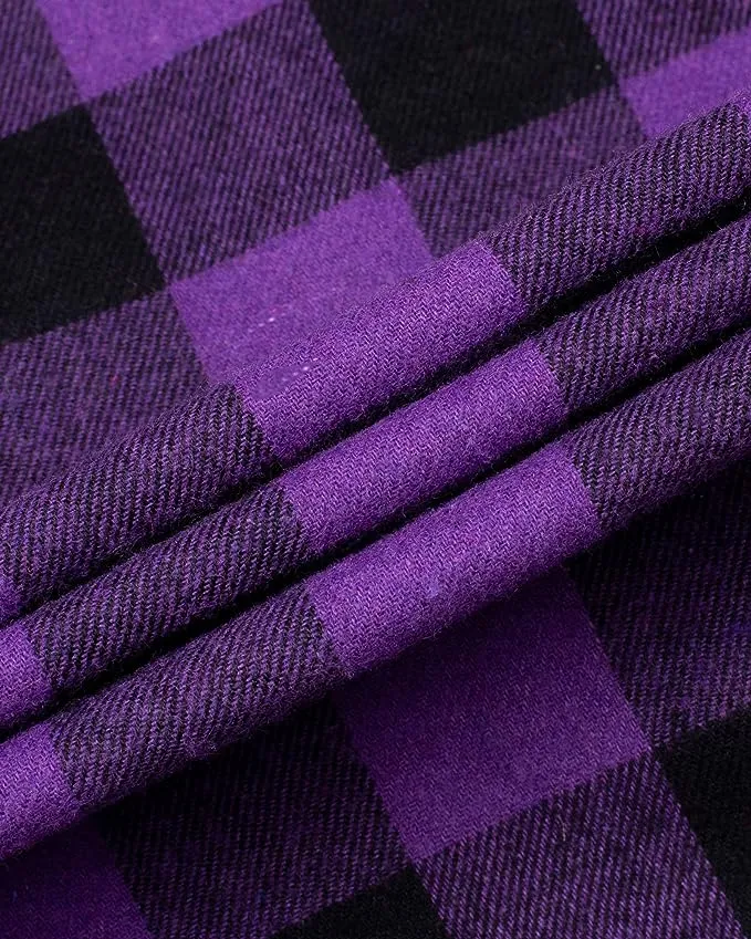 Men's Button Down Regular Fit Long Sleeve Plaid Flannel Casual Shirts Black/Purple