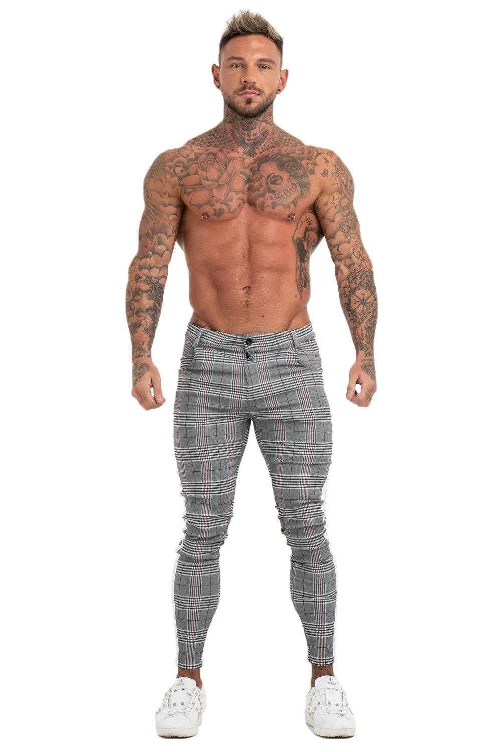 Men's Grey Plaid Skinny Pant