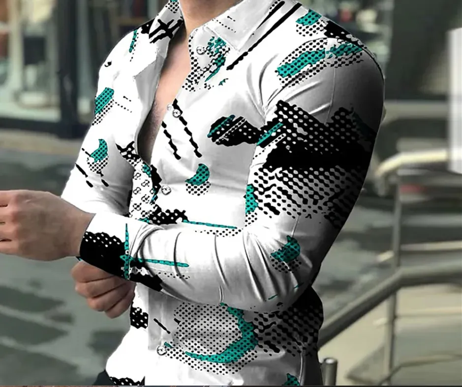 Men's Long Sleeve Shirt - New Men's Fashion 3D Print Button Long Sleeve Shirt