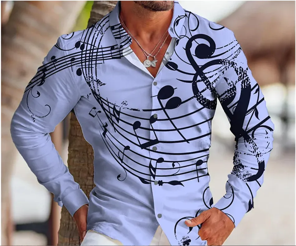 Men's Long Sleeve Shirt - New Men's Fashion 3D Print Button Long Sleeve Shirt