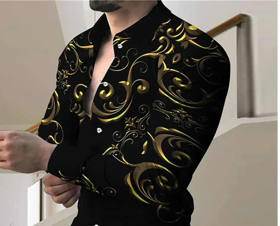 Men's Long Sleeve Shirt - New Men's Fashion 3D Print Button Long Sleeve Shirt