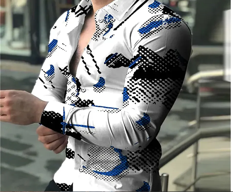 Men's Long Sleeve Shirt - New Men's Fashion 3D Print Button Long Sleeve Shirt