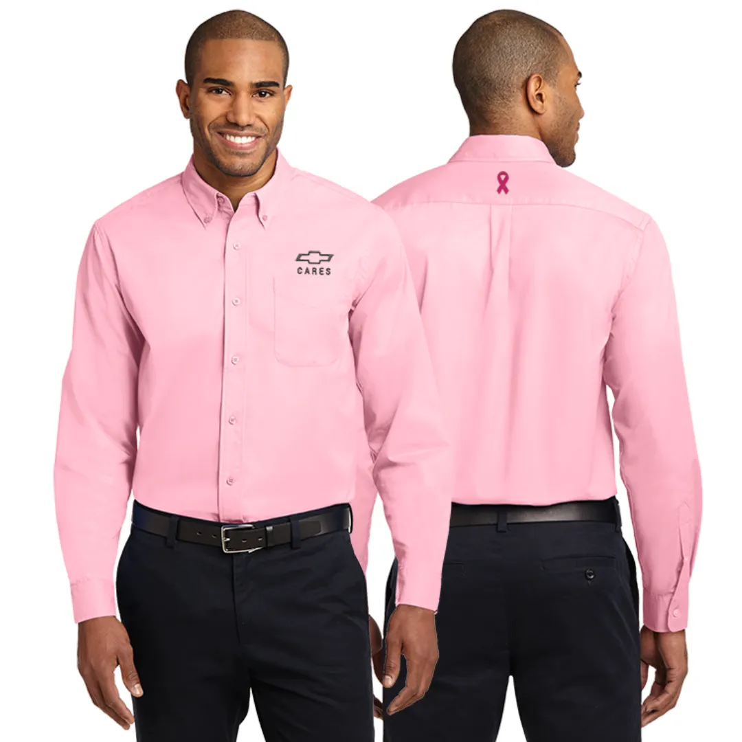 Mens Pink Chevy Cares Breast Cancer Awareness Dress Shirt