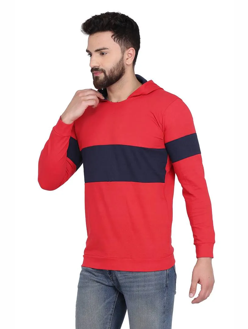 Men's Red Cotton Blend Hoodie