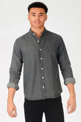 Men's Slim Fit Grandad Collar Denim Shirt