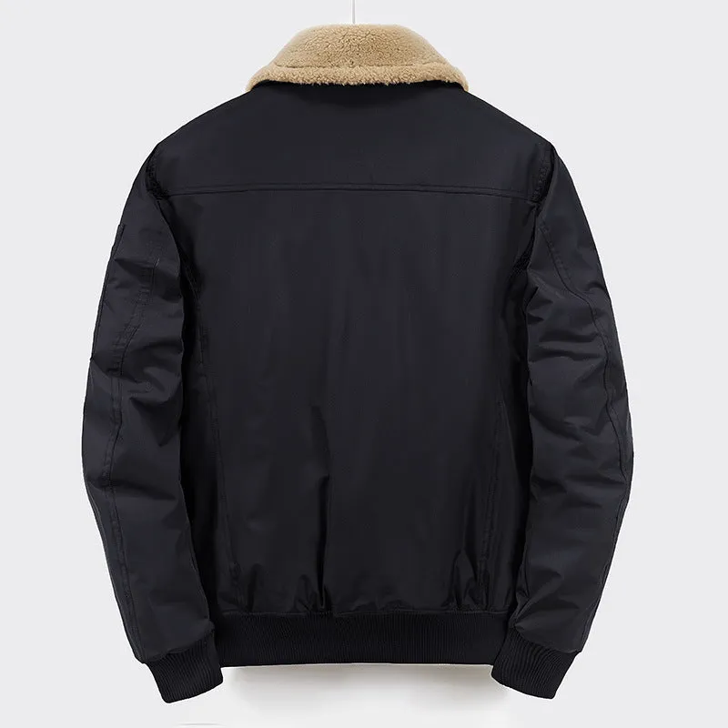 Men's Wool Lined Solid Black Bomber Jacket