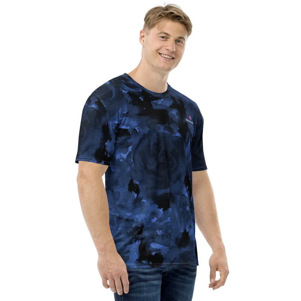 Navy Blue Abstract Men's T-shirt, Blue Abstract Dark Luxury Tee For Men-Made in USA/EU/MX