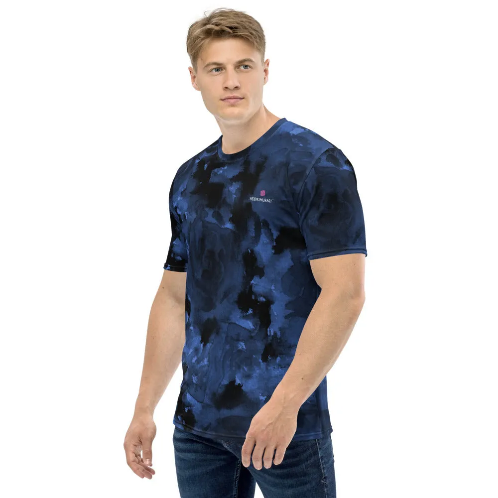 Navy Blue Abstract Men's T-shirt, Blue Abstract Dark Luxury Tee For Men-Made in USA/EU/MX