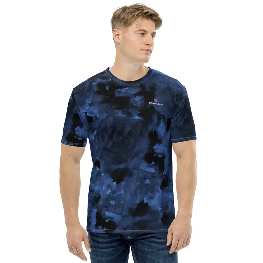 Navy Blue Abstract Men's T-shirt, Floral Print Designer Premium Tee For Men-Made in USA/EU