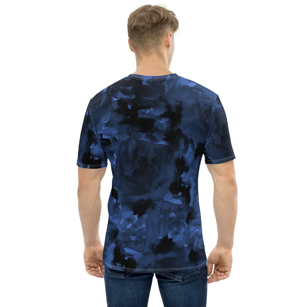 Navy Blue Abstract Men's T-shirt, Floral Print Designer Premium Tee For Men-Made in USA/EU