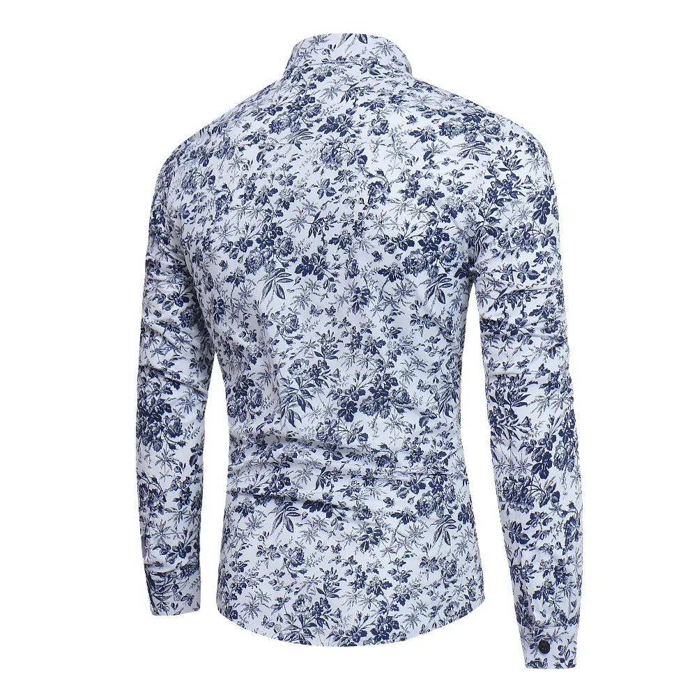 New Men'S 3D Printed Floral Long Sleeve Casual Shirt