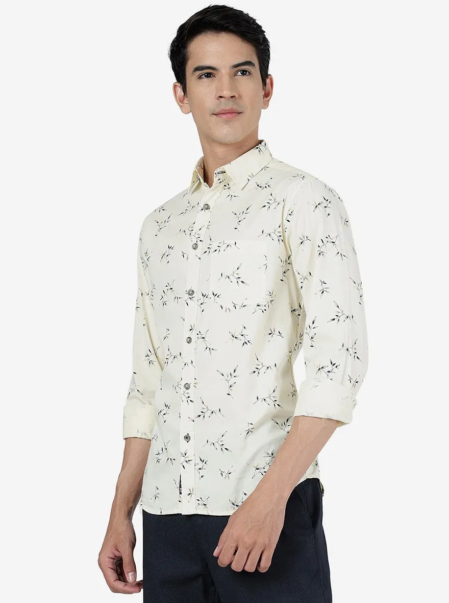 Off White Printed Slim Fit Casual Shirt | Greenfibre