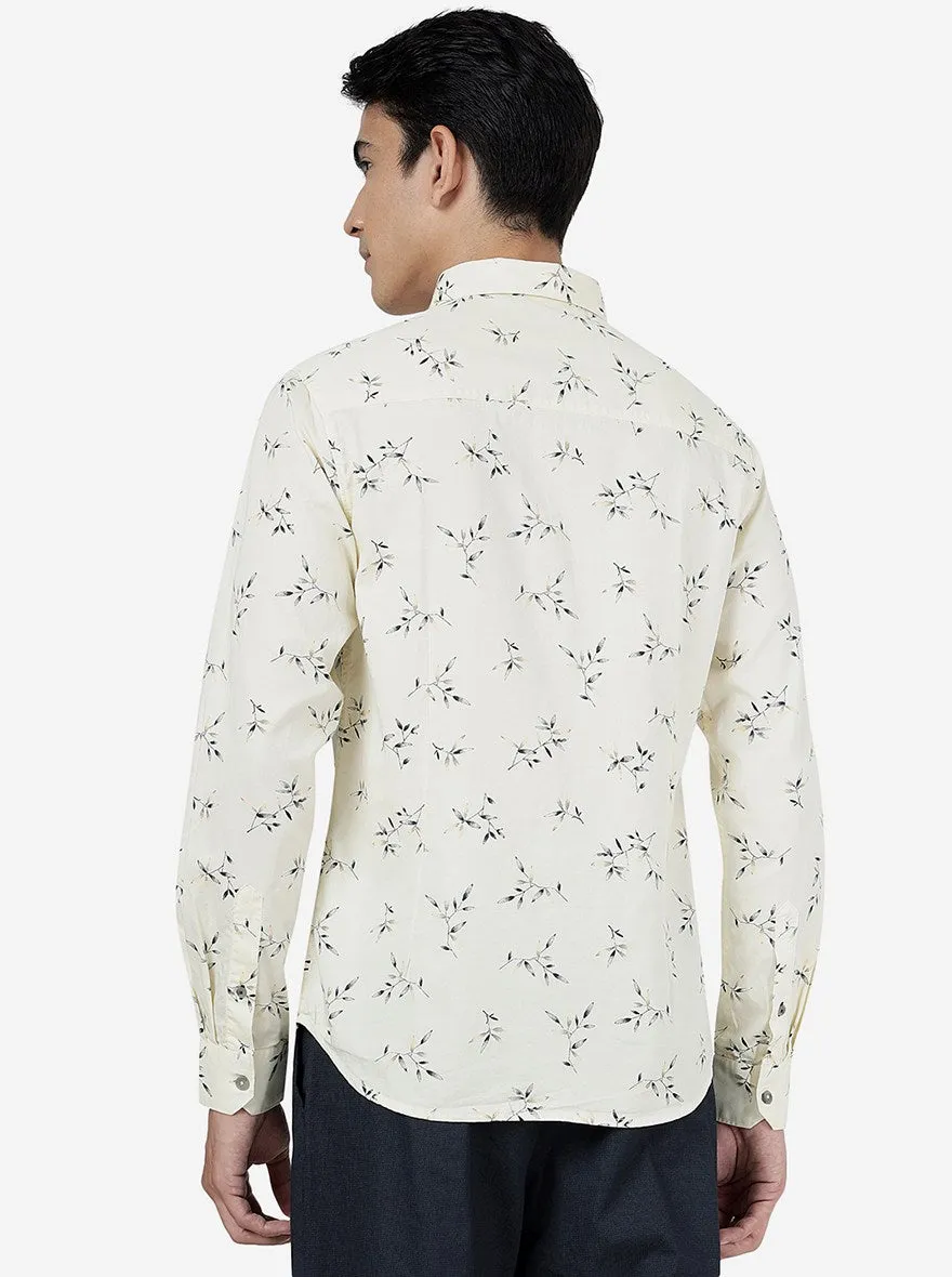 Off White Printed Slim Fit Casual Shirt | Greenfibre