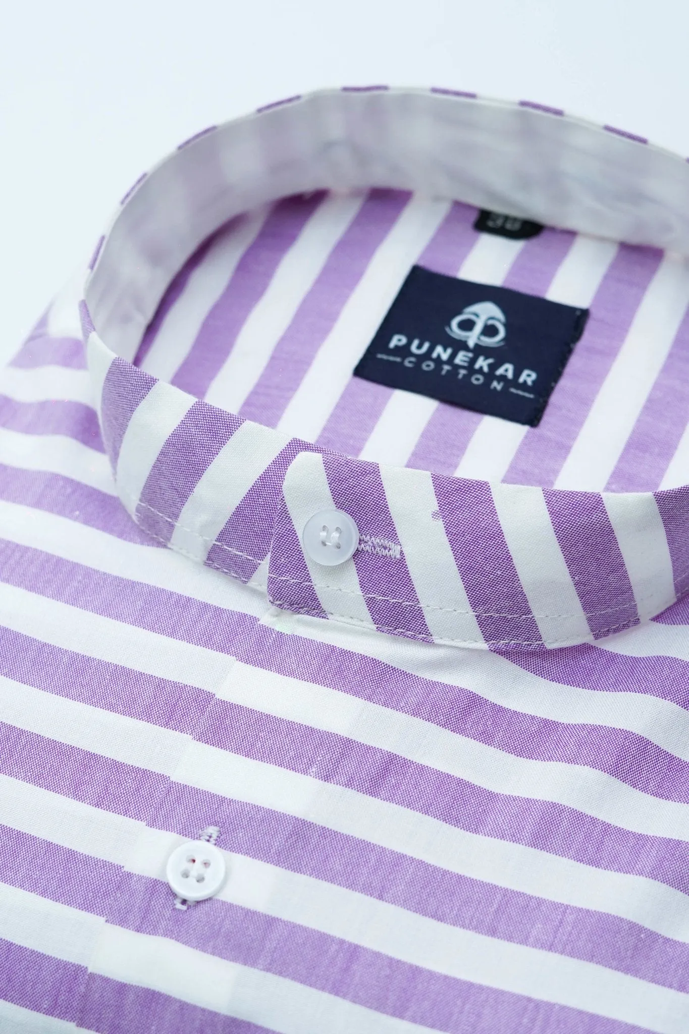 Purple Color Stand Collar Strips Shirts For Men