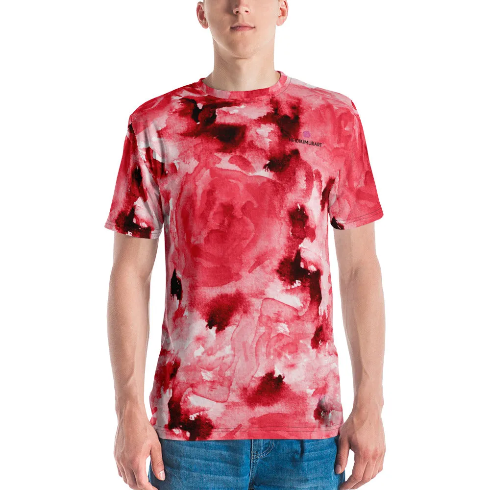 Red Abstract Best Men's T-shirt, Floral Rose Luxury Premium Tee For Men-Made in USA/EU