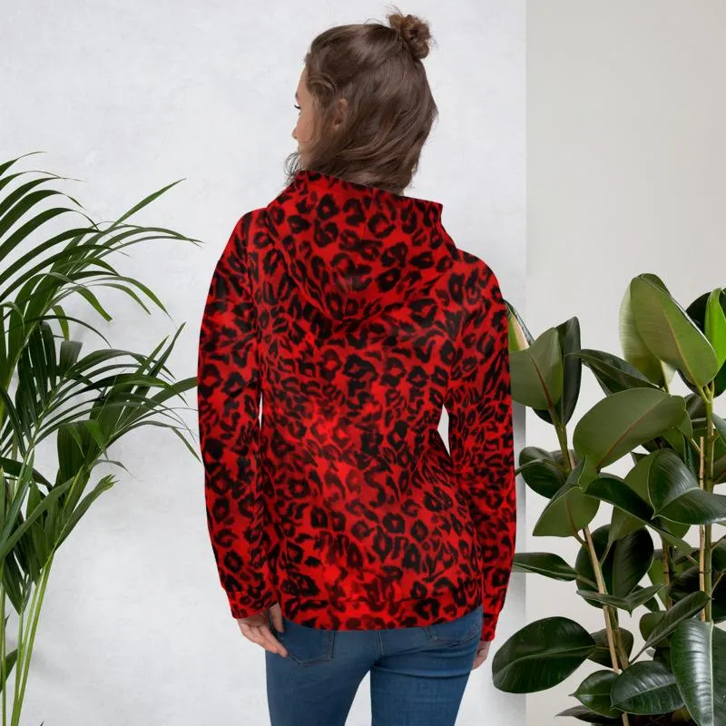 Red Leopard Men's Hoodies, Animal Print Premium Women's Unisex Hoodie-Made in EU