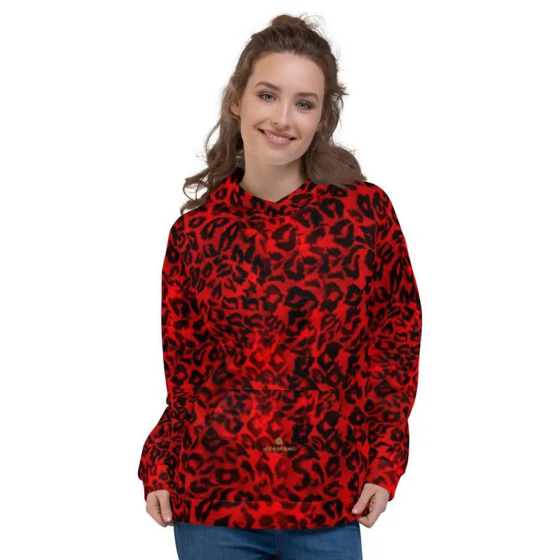 Red Leopard Men's Hoodies, Animal Print Premium Women's Unisex Hoodie-Made in EU