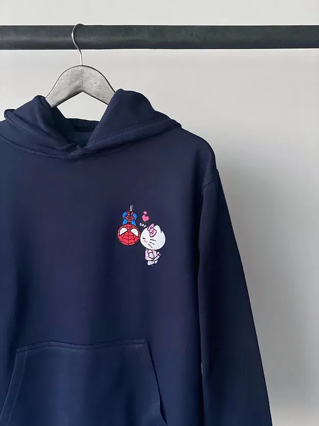 Spiderman And Hello Kitty Embroidered Hoodie