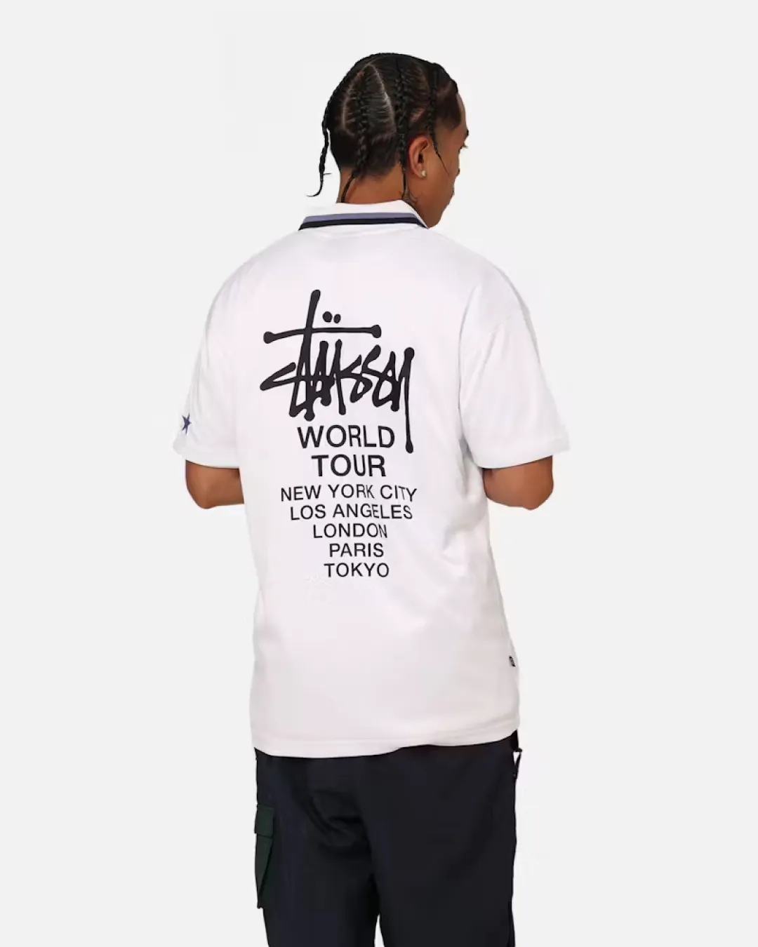 Stussy "World Tour" Football Polo Shirt - White