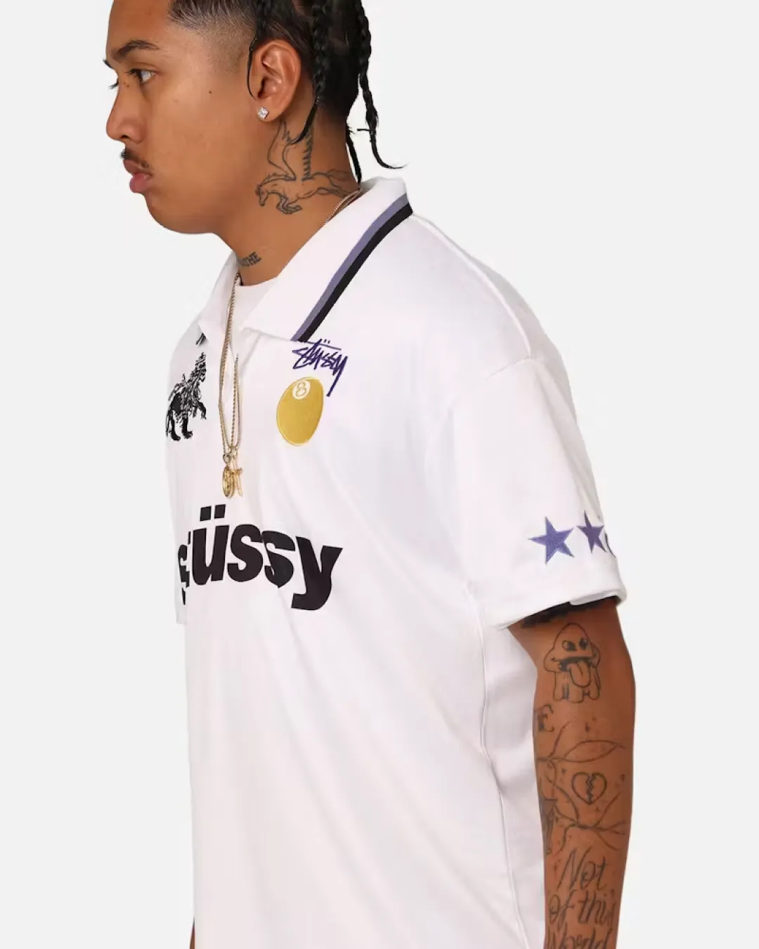 Stussy "World Tour" Football Polo Shirt - White