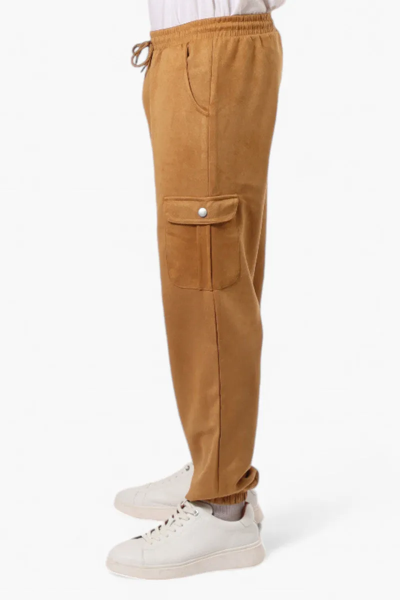 Urbanology Tie Waist Suede Cargo Jogger Pants - Caramel