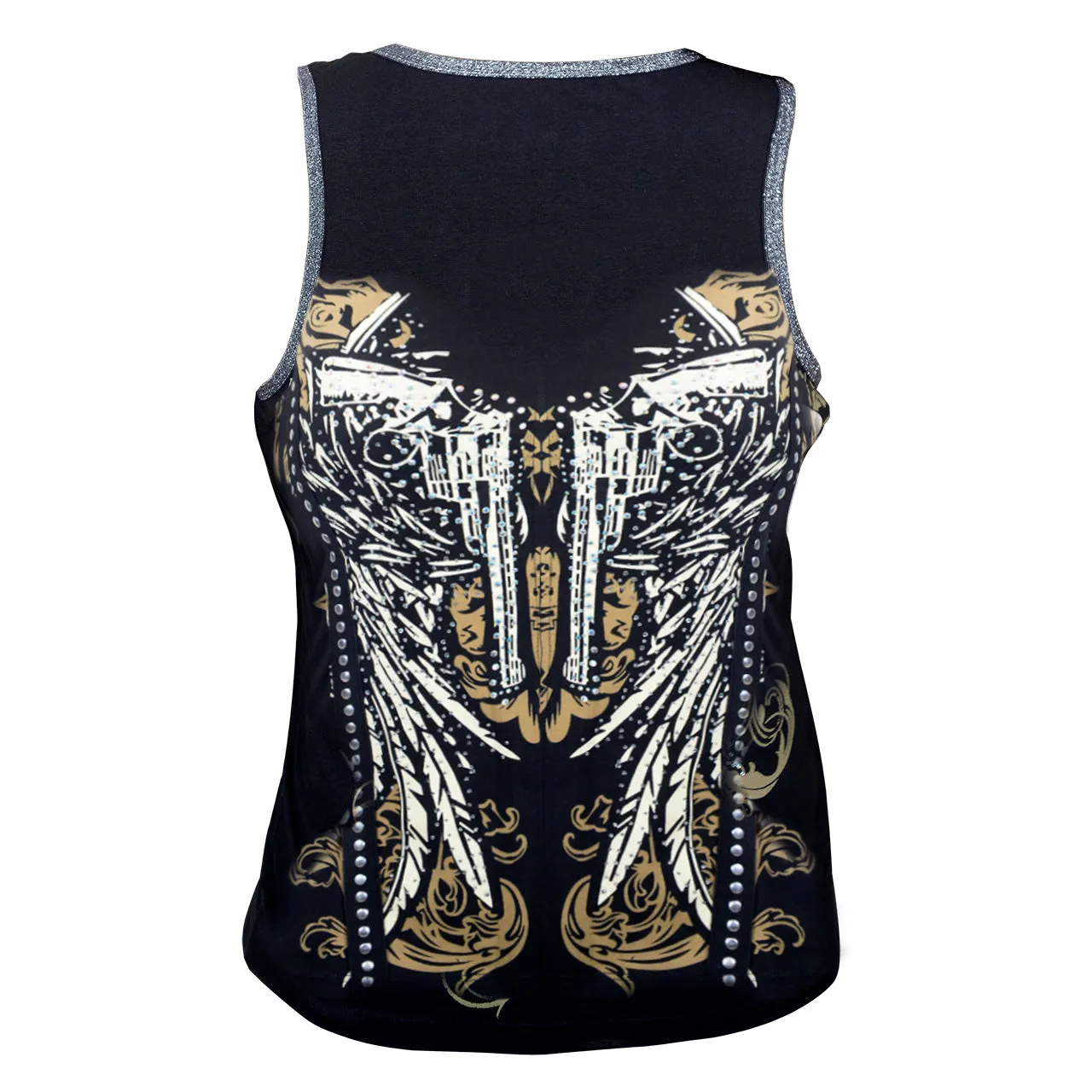 VB017 / VB117 Guns - Ladies Wings and Guns Black Tank Top with Zipper and Studs