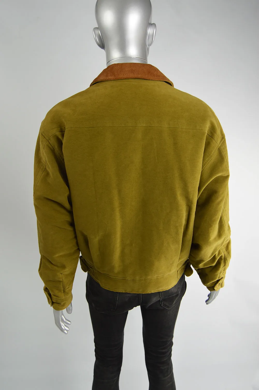 Vintage Olive Yellow Moleskin & Suede Bomber Jacket, 1980s