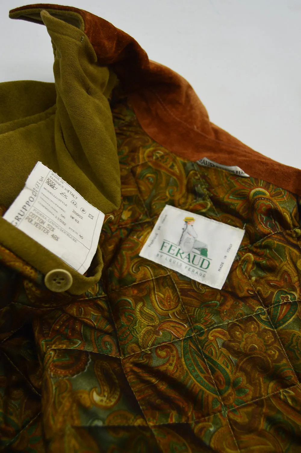 Vintage Olive Yellow Moleskin & Suede Bomber Jacket, 1980s