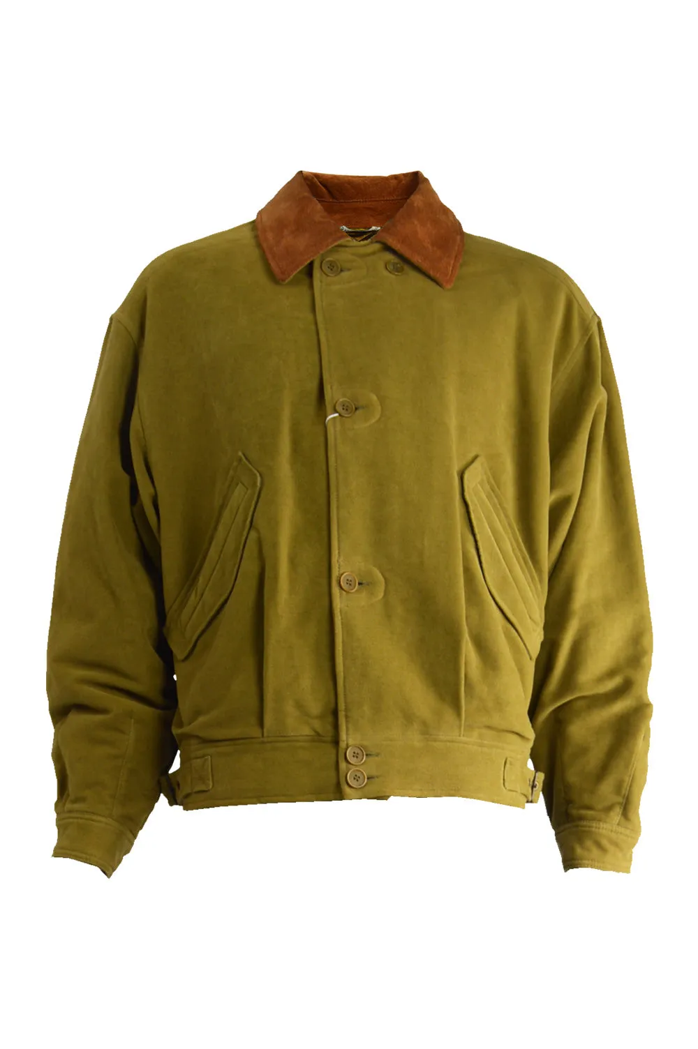 Vintage Olive Yellow Moleskin & Suede Bomber Jacket, 1980s