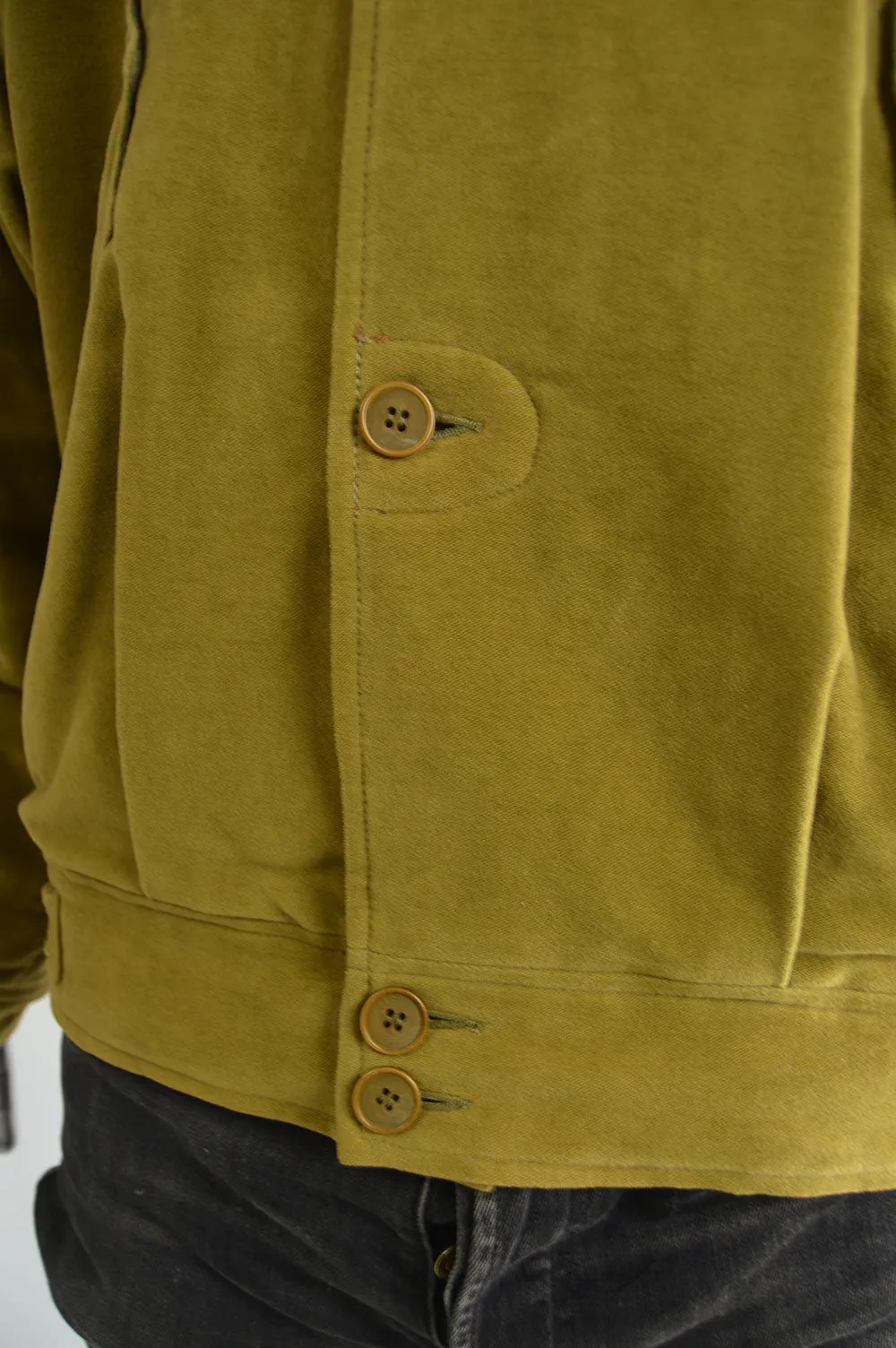 Vintage Olive Yellow Moleskin & Suede Bomber Jacket, 1980s