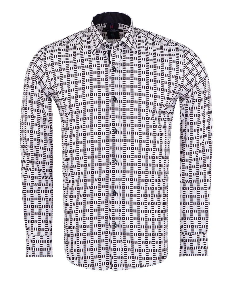 White Dashed Line Check Print Shirt