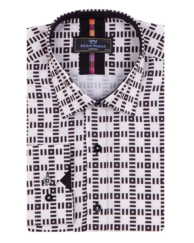 White Dashed Line Check Print Shirt