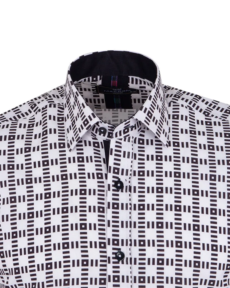 White Dashed Line Check Print Shirt