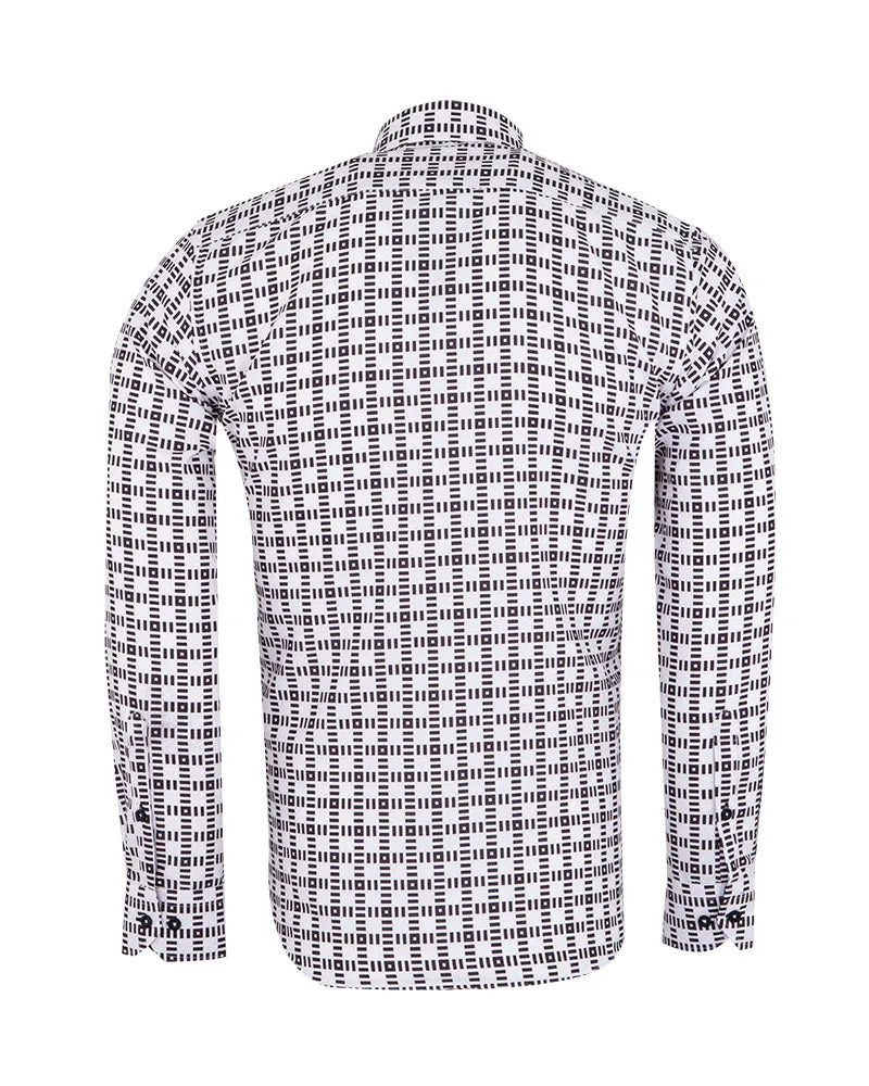 White Dashed Line Check Print Shirt