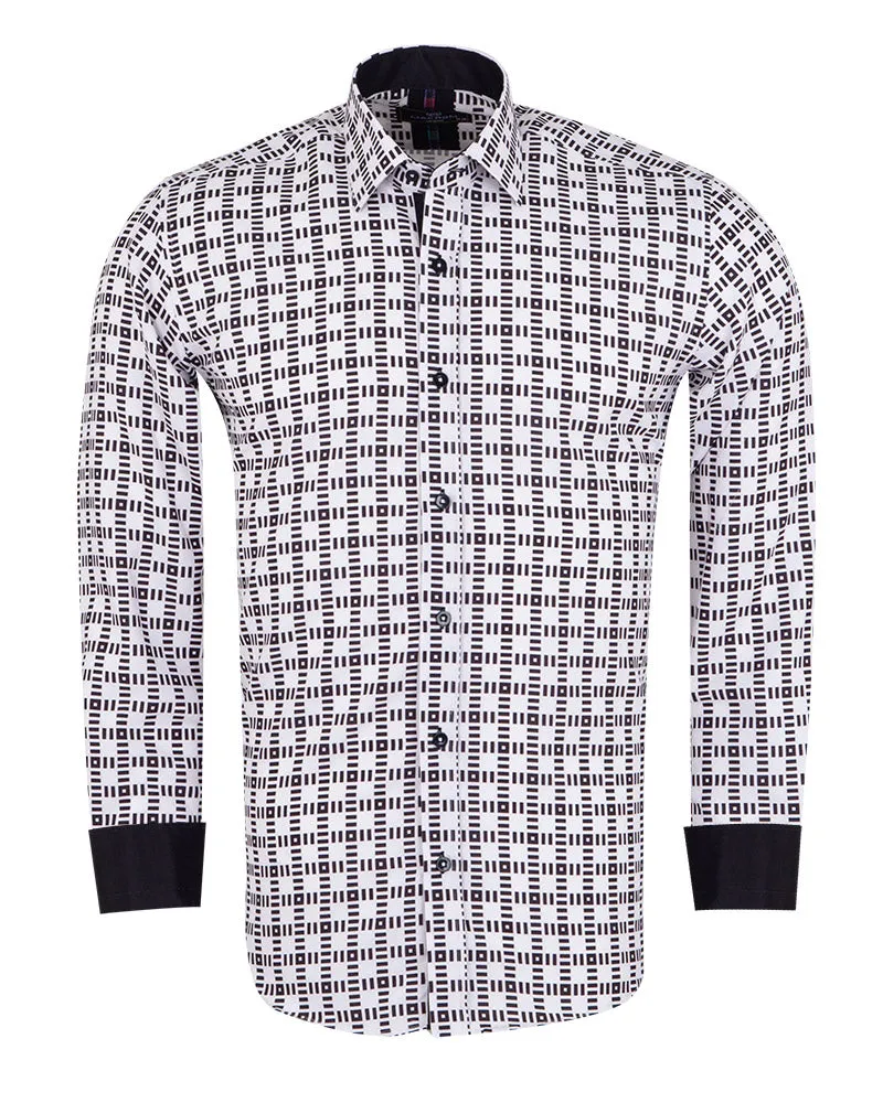 White Dashed Line Check Print Shirt